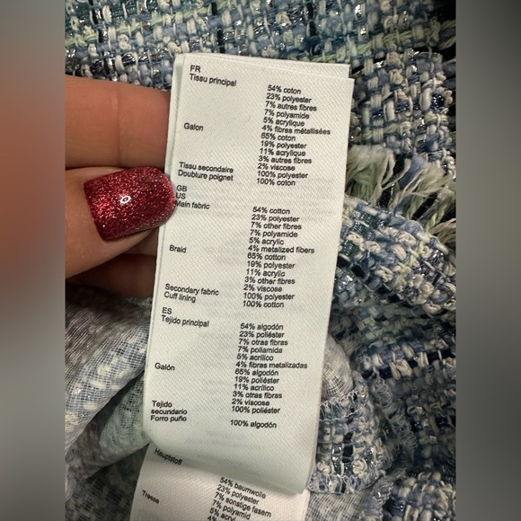 NEW Maje Tweed Jacket Sz 38 Silver Metallic Thread Blue - Picture 14 of 15